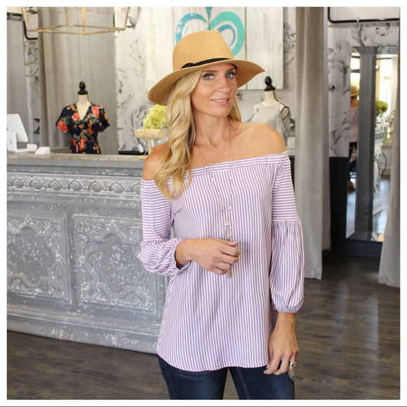 Infinity Raine Tops - ✨LAST ONE✨Lavender Striped Off Shoulder Tunic